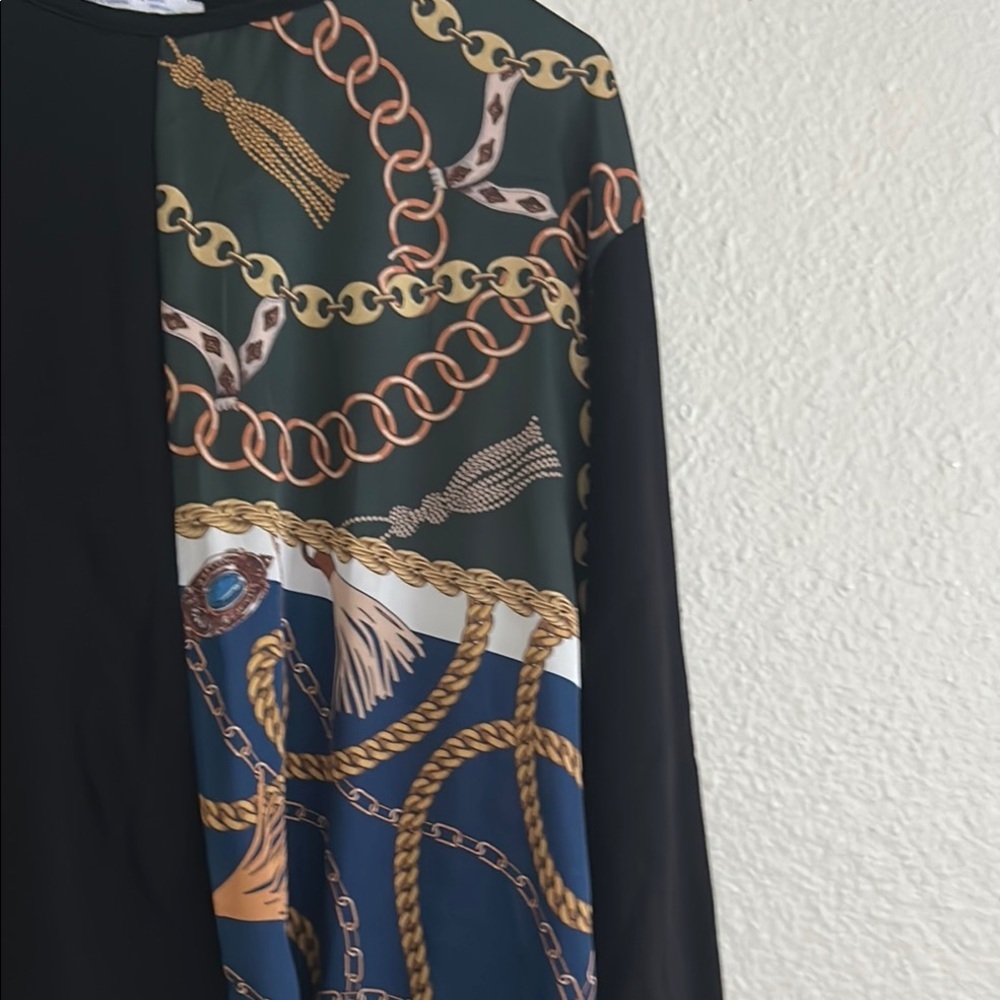 Zara Colorblock Chain Print Blouse - Picture 5 of 8